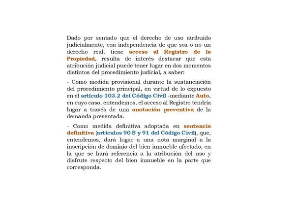 ATRIBUCIÓN USO VIVIENDA Y REGISTRO DE LA PROPIEDAD.